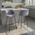 Fran 26" Swivel Fixed-Height Counter Stool - Set of 2 - Black Metal, Grey Velvet, Gold Metal