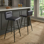 Casper 30" Fixed-Height Barstool - Set of 2 - Black Metal, Black PU