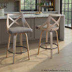 Charlotte 26" Fixed-Height Counter Stool - Set of 2 - Light Grey Wood, Grey PU, Black Metal