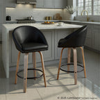 Matisse High Back 26" Fixed-Height Counter Stool - Set of 2 - Light Grey Wood, Black PU, Black Metal