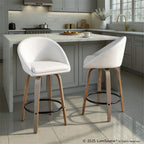 Matisse High Back 26" Fixed-Height Counter Stool - Set of 2 - Light Grey Wood, White PU, Black Metal