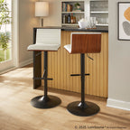 Mason Adjustable Barstool - Set of 2 - Black Metal, Walnut Wood, White PU