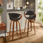 Symphony 30" Fixed-Height Barstool - Set of 2 - Walnut Wood, Chrome Metal, Black PU