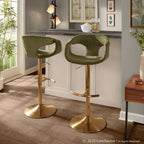 Curva Adjustable Barstool - Set of 2 - Gold Metal, Green Fabric