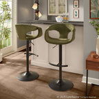 Curva Adjustable Barstool - Set of 2 - Black Metal, Green Fabric
