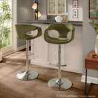 Curva Adjustable Barstool - Set of 2 - Chrome Metal, Green Fabric