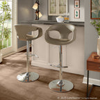 Curva Adjustable Barstool - Set of 2 - Chrome Metal, Light Grey PU