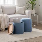 Tray Nesting Ottoman Set - Blue Fabric, Natural Wood