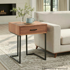 Roman End Table - Black Metal, Walnut Wood