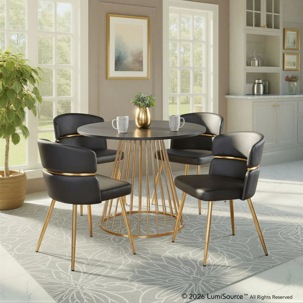 Canary-cinch Dining Set - 5 Piece - Gold Metal, Black MDF, Black PU