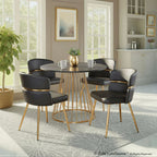 Canary-cinch Dining Set - 5 Piece - Gold Metal, Black MDF, Black PU