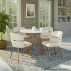 Canary-cinch Dining Set - 5 Piece - Gold Metal, White MDF, White PU
