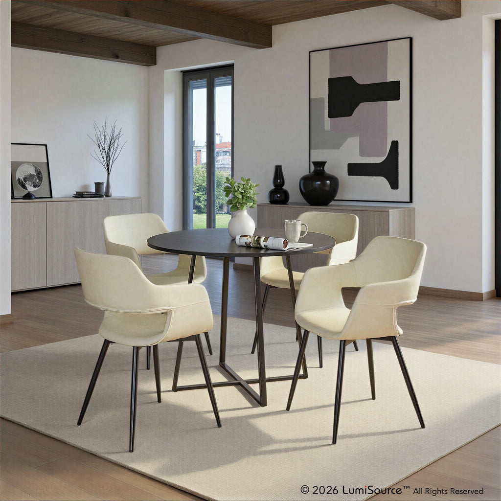 Cosmo-margarite Dining Set - 5 Piece - Black Metal, Black MDF, Cream PU