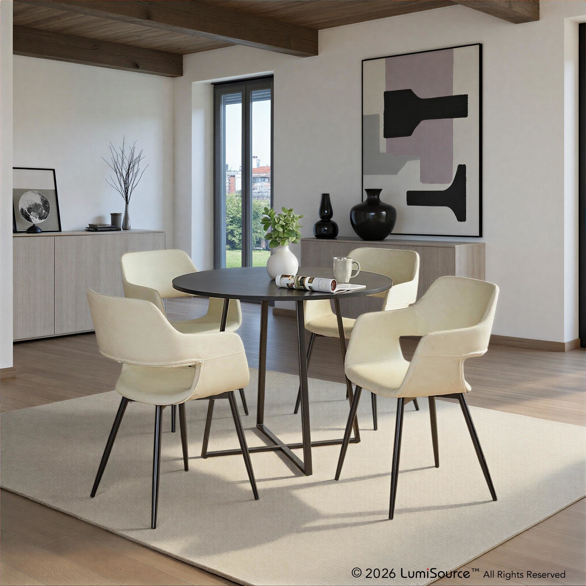 Cosmo-margarite Dining Set - 5 Piece - Black Metal, Black MDF, Cream PU