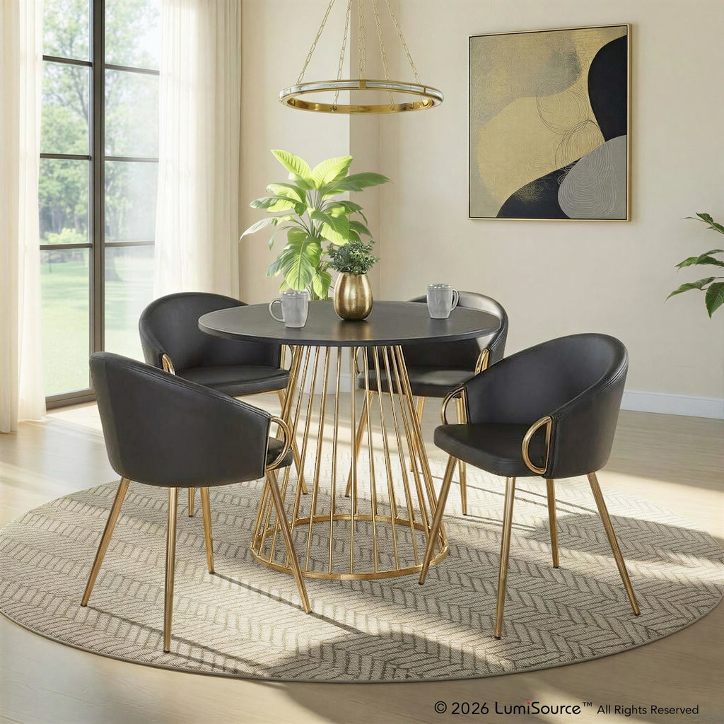 Canary-claire Dining Set - 5 Piece - Gold Metal, Black MDF, Black PU