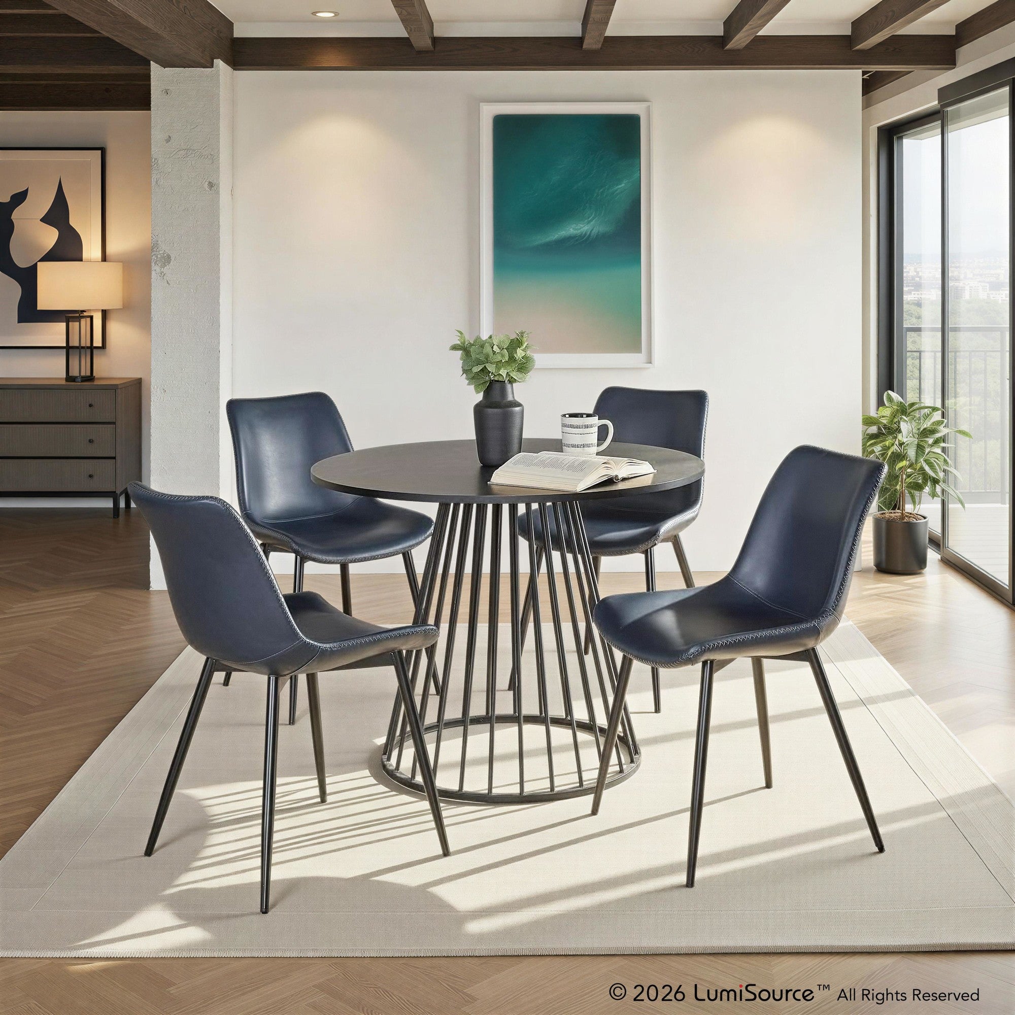 Canary-durango Dining Set - 5 Piece - Black Metal, Black MDF, Blue PU