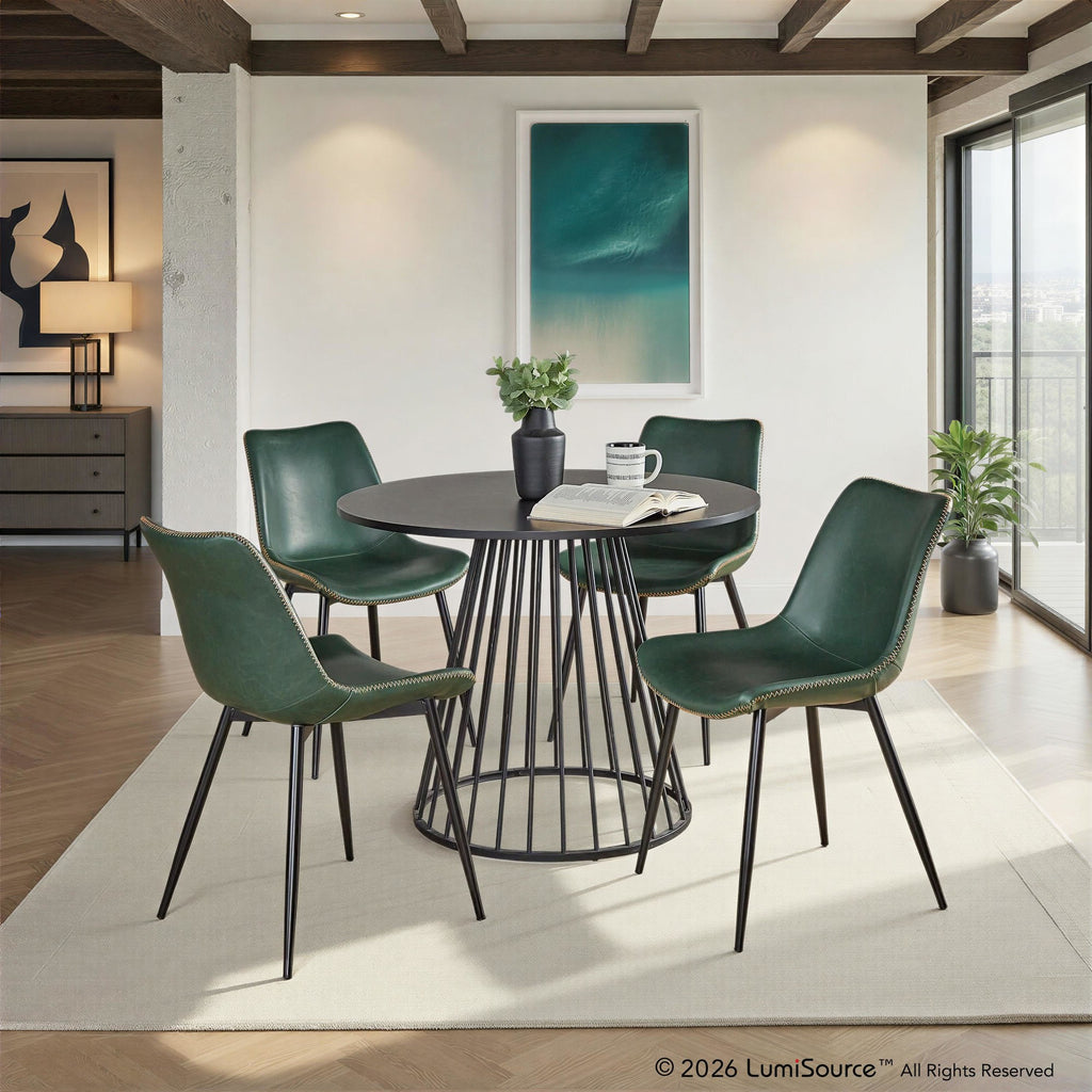 Canary-durango Dining Set - 5 Piece - Black Metal, Black MDF, Green PU