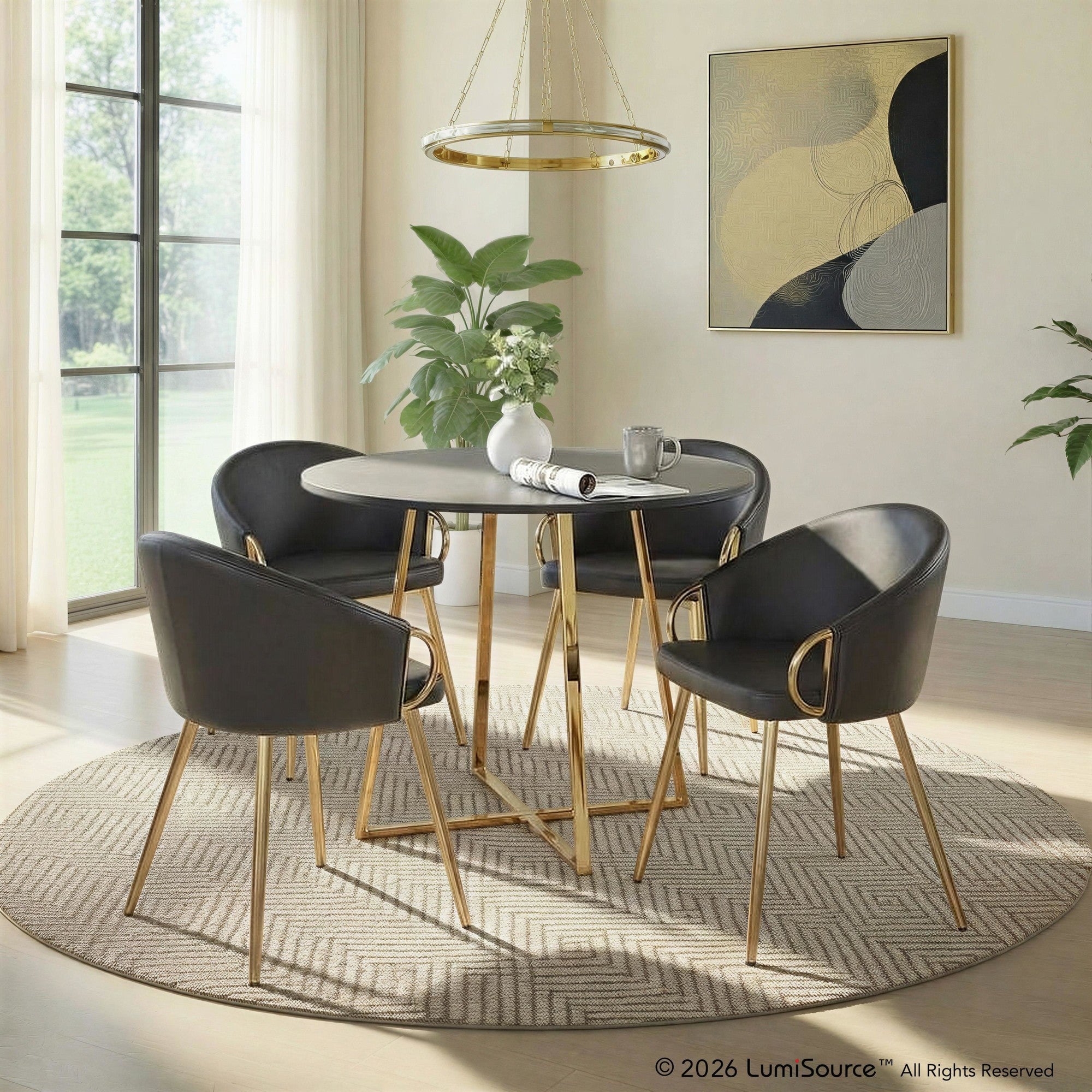 Cosmo-claire Dining Set - 5 Piece - Gold Metal, Black MDF, Black PU