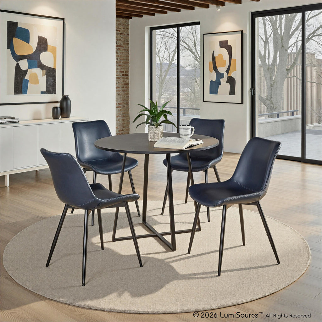 Cosmo-durango Dining Set - 5 Piece - Black Metal, Black MDF, Blue PU
