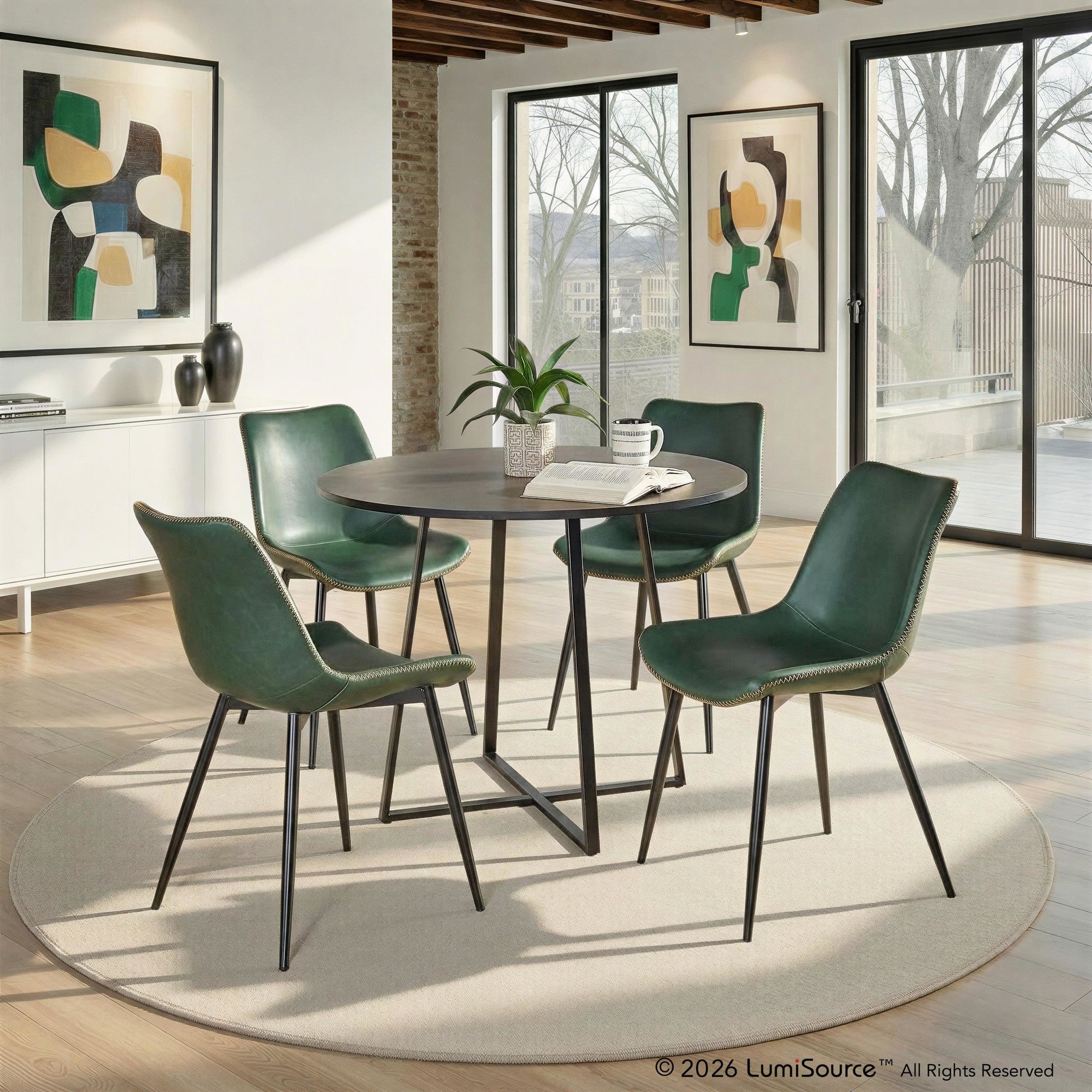 Cosmo-durango Dining Set - 5 Piece - Black Metal, Black MDF, Green PU