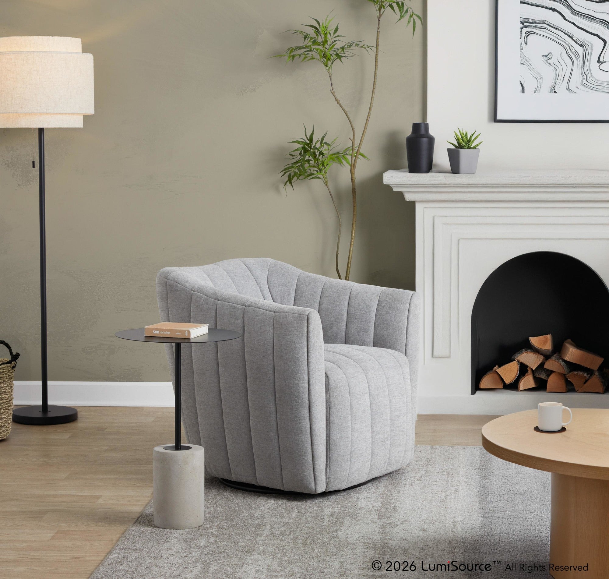 Finley Upholstered Swivel Accent Chair - Chalk Fabric, Black Metal