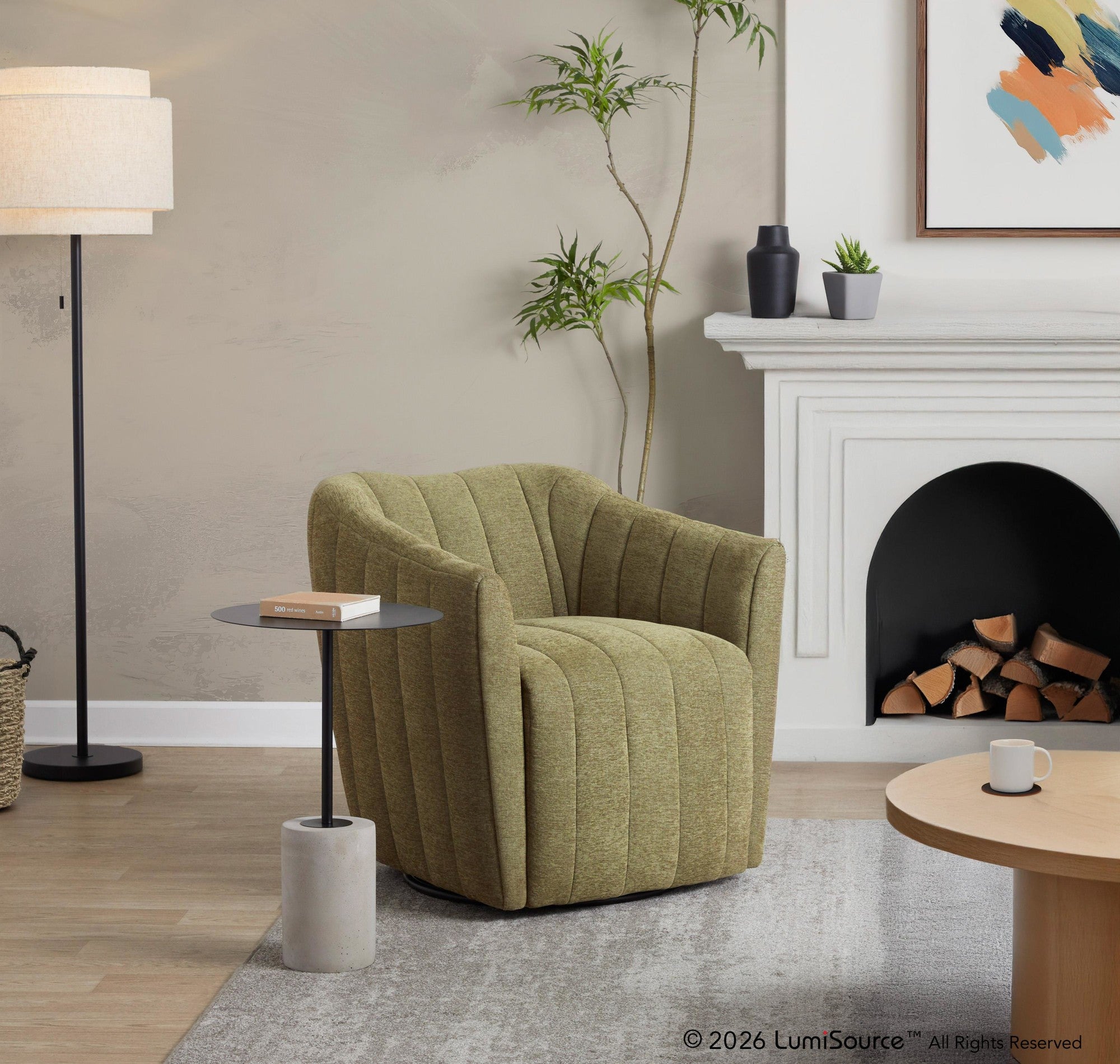 Finley Upholstered Swivel Accent Chair - Green Fabric, Black Metal