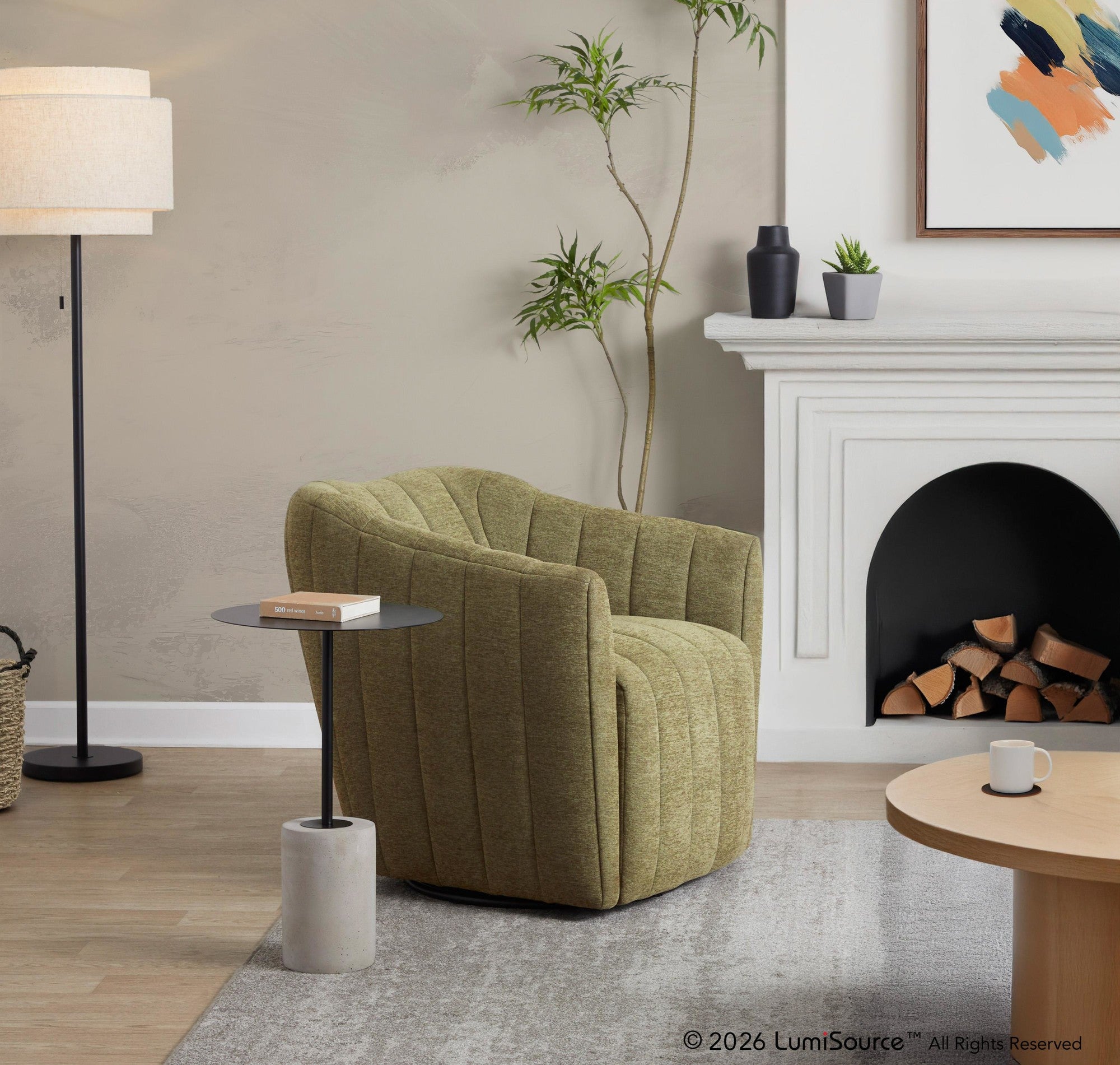 Finley Upholstered Swivel Accent Chair - Green Fabric, Black Metal