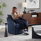 Gemma Swivel Accent Chair - Blue Indigo Fabric, Espresso Wood