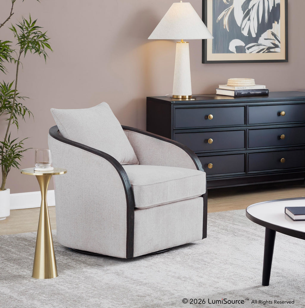 Gemma Swivel Accent Chair - Sand Fabric, Espresso Wood