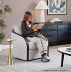 Gemma Swivel Accent Chair - Sand Fabric, Espresso Wood