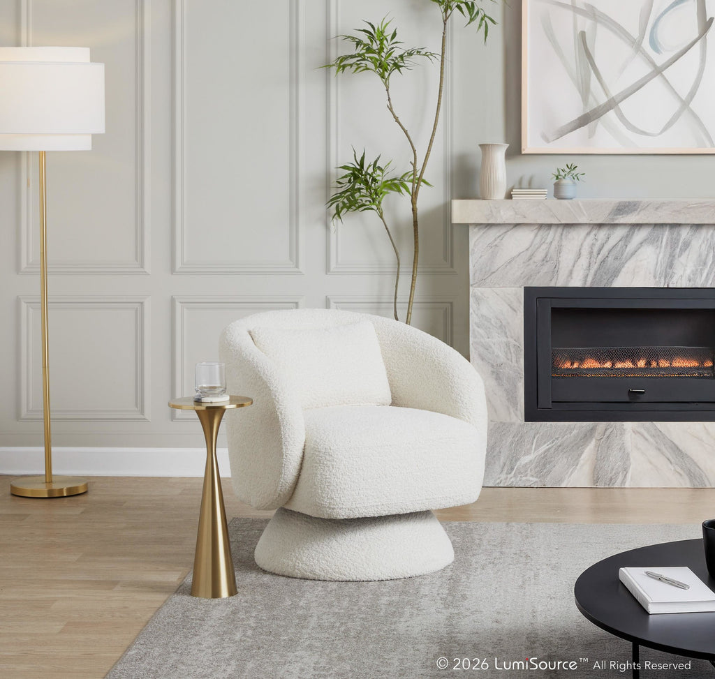 Zara Upholstered Swivel Accent Chair With Pillow - White Fabric