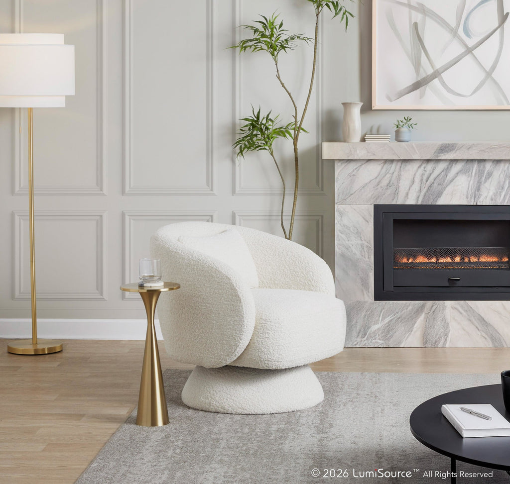 Zara Upholstered Swivel Accent Chair With Pillow - White Fabric
