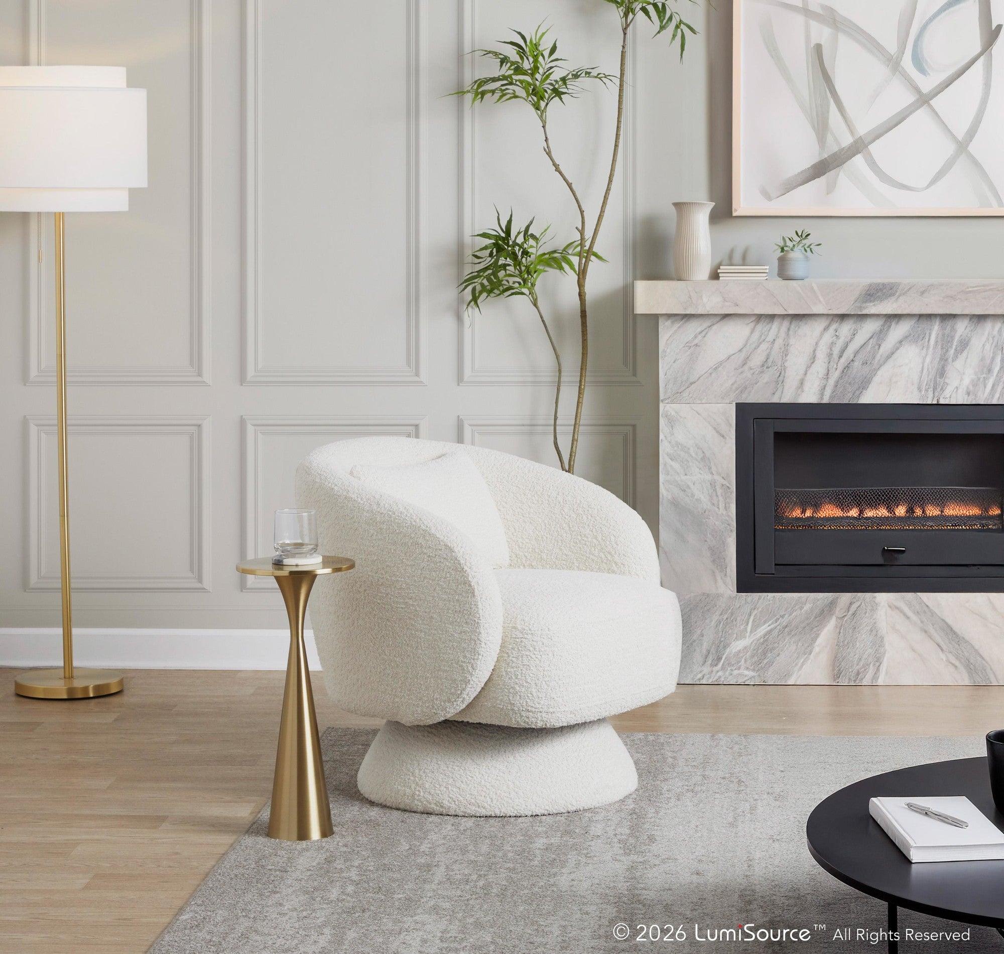 Zara Upholstered Swivel Accent Chair With Pillow - White Fabric