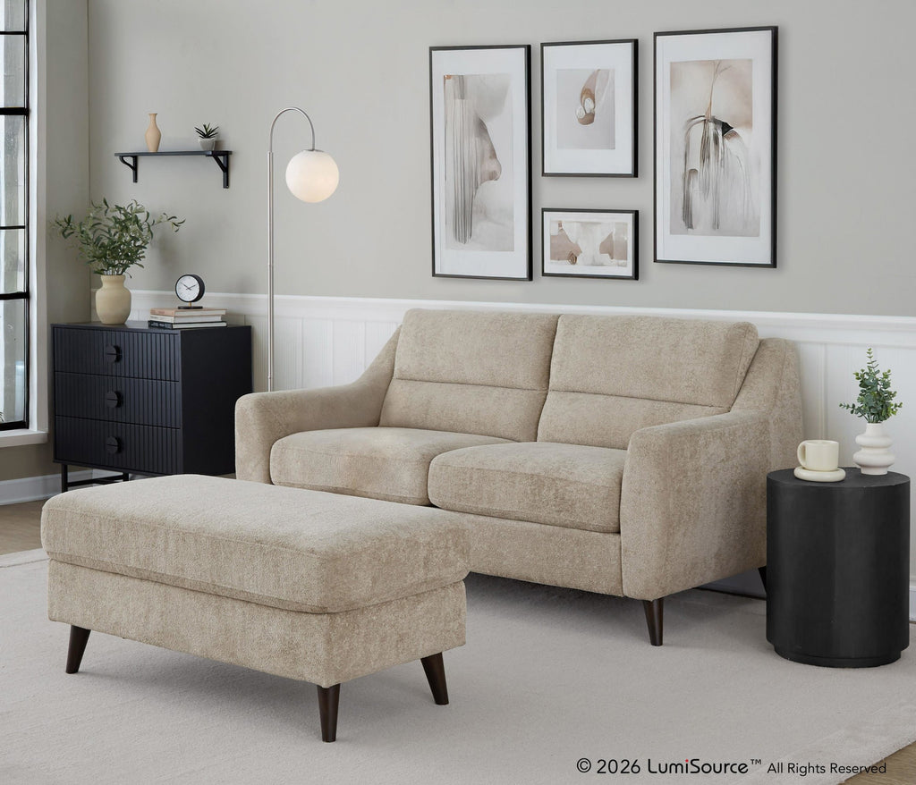 Carly Bench Ottoman - Espresso Wood, Beige Fabric