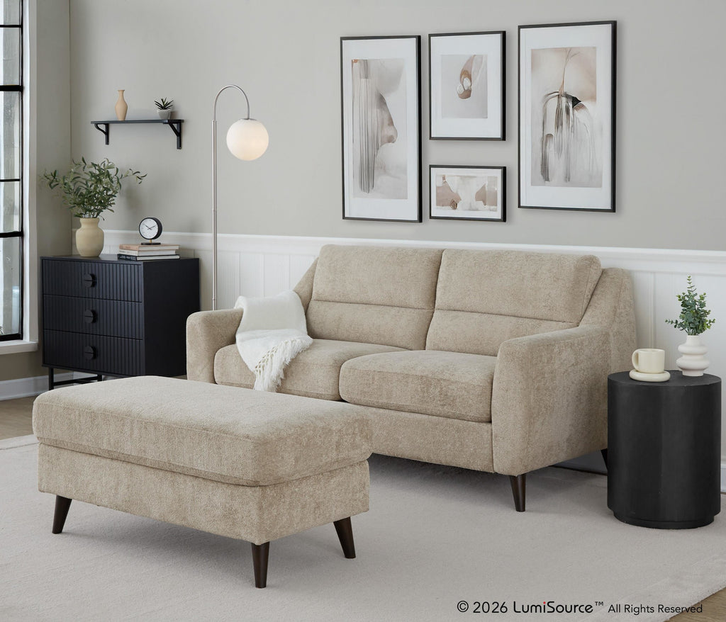 Carly Bench Ottoman - Espresso Wood, Beige Fabric