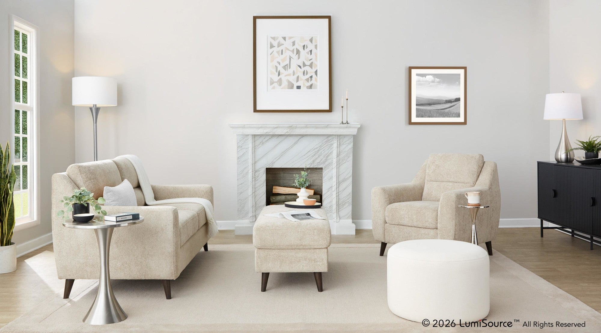 Carly Upholstered Armchair - Espresso Wood, Beige Fabric