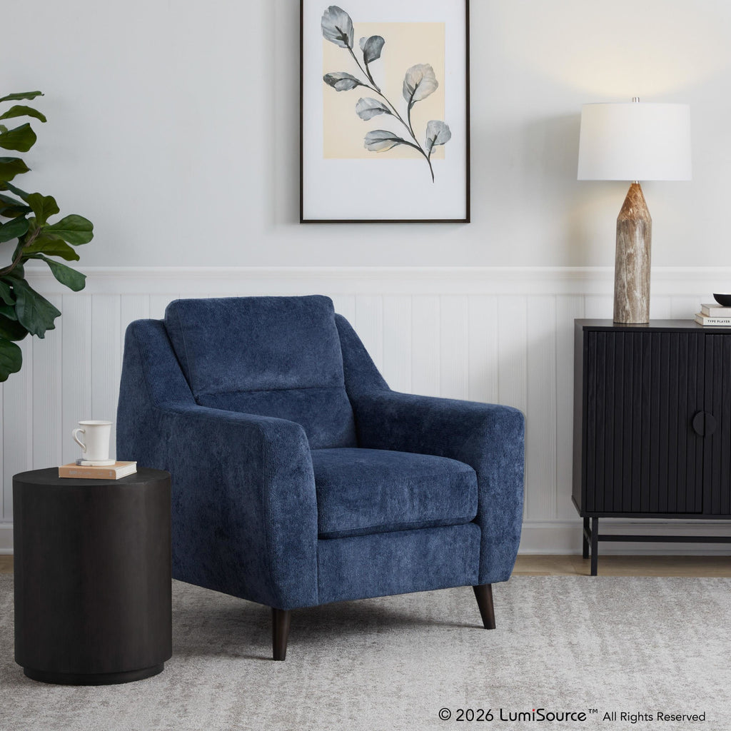 Carly Upholstered Armchair - Espresso Wood, Blue Fabric