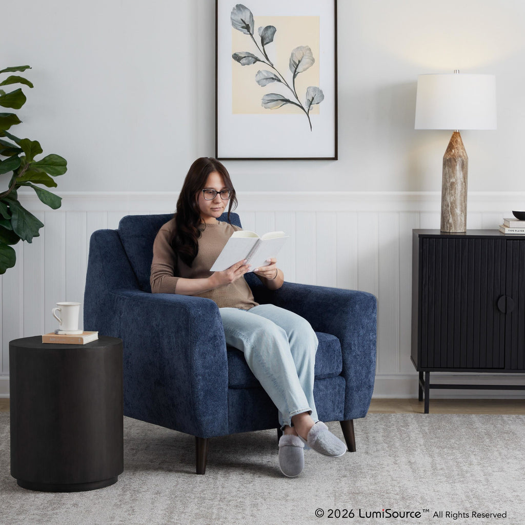 Carly Upholstered Armchair - Espresso Wood, Blue Fabric