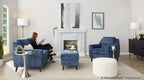Carly Upholstered Armchair - Espresso Wood, Blue Fabric