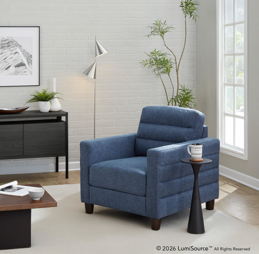 Willow Upholstered Armchair - Espresso Wood, Blue Fabric