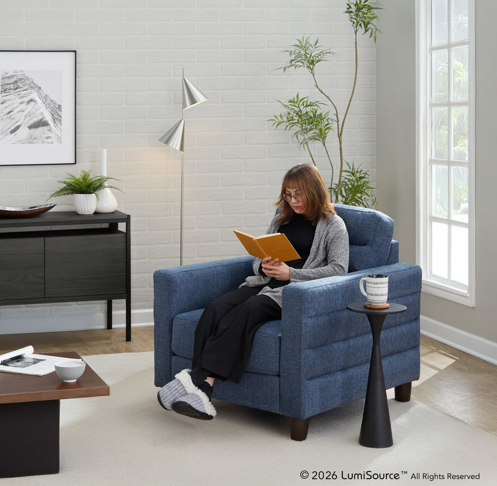 Willow Upholstered Armchair - Espresso Wood, Blue Fabric
