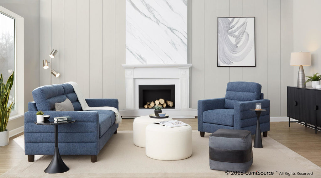 Willow Upholstered Armchair - Espresso Wood, Blue Fabric