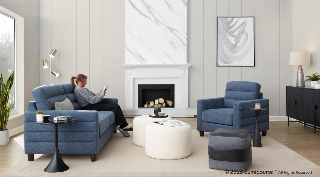 Willow Upholstered Armchair - Espresso Wood, Blue Fabric