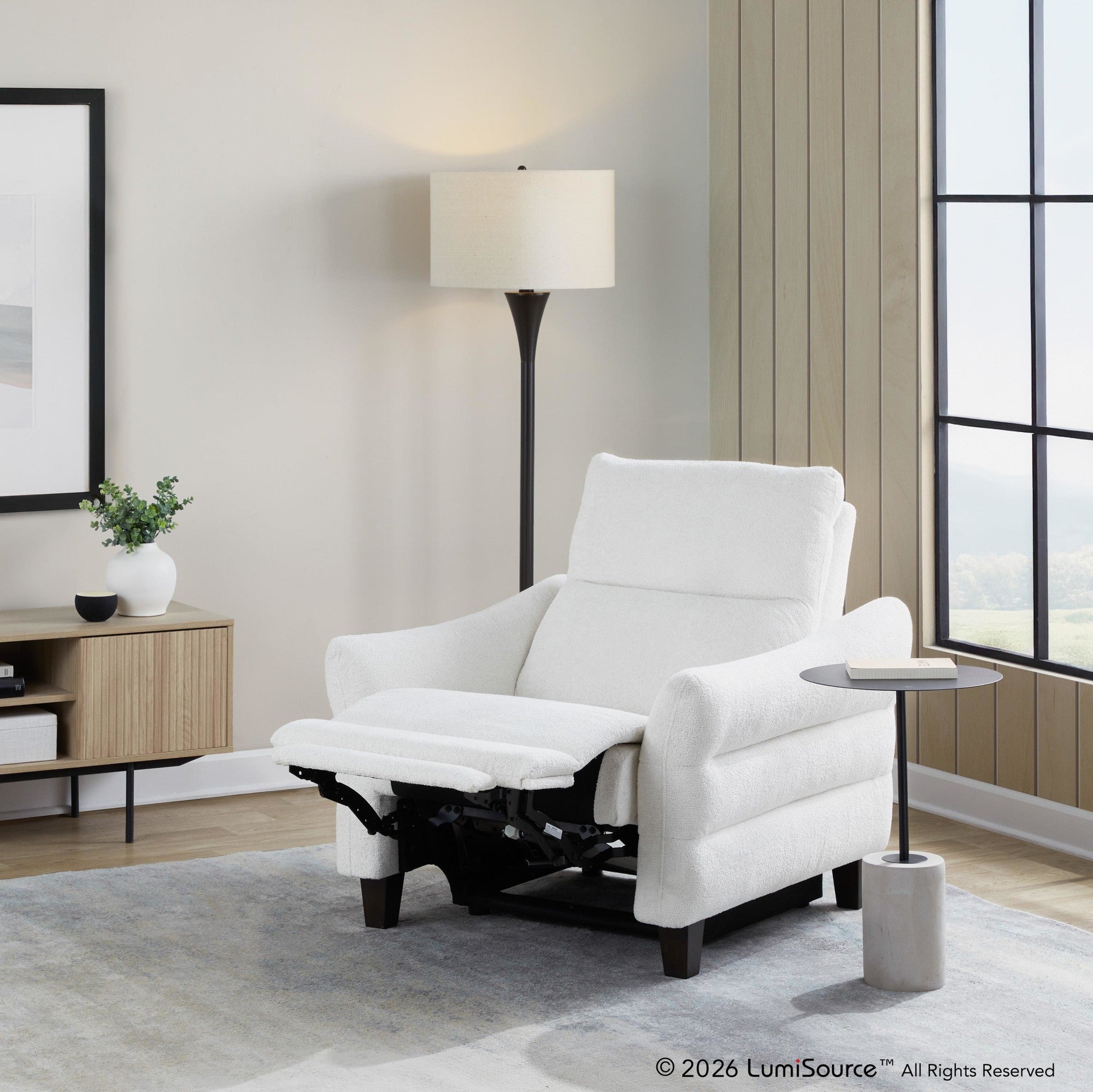Slope Upholstered Power Recliner - Espresso Wood, Cream Fabric