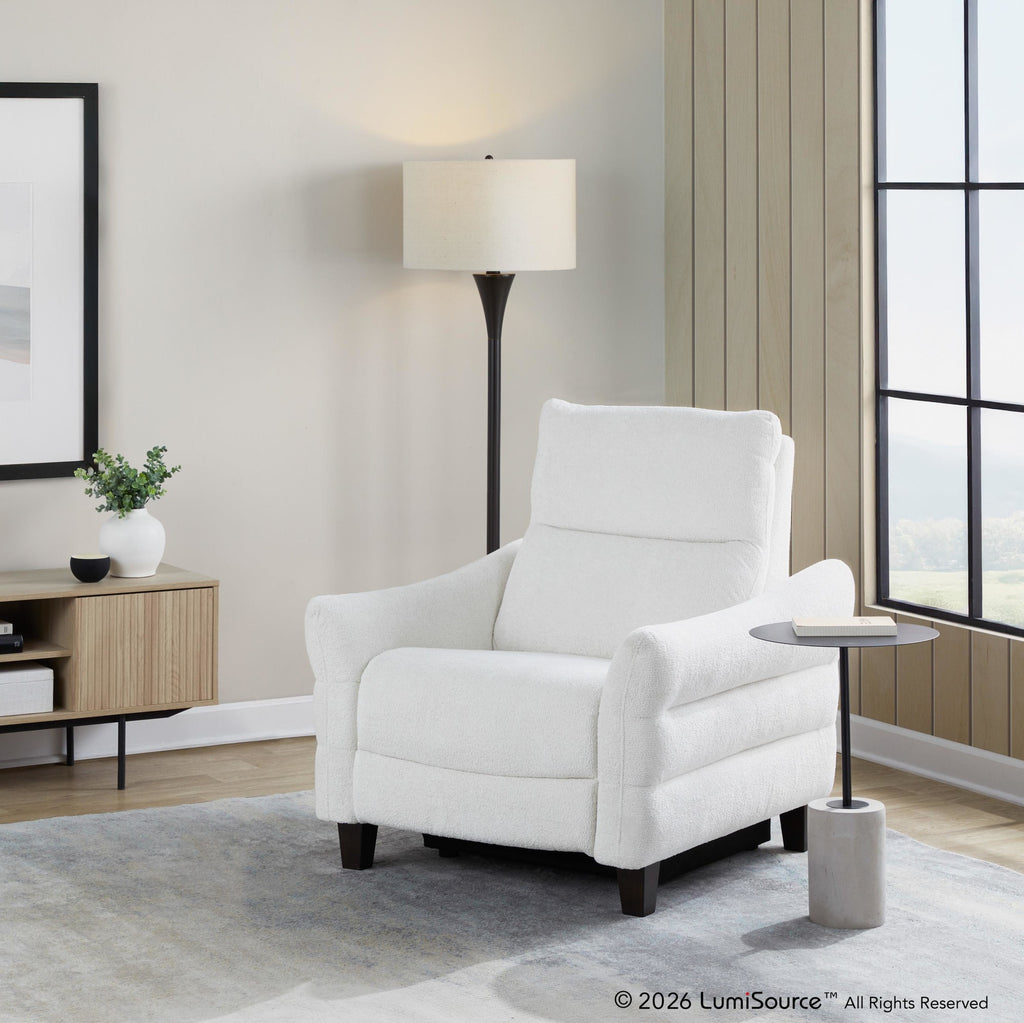 Slope Upholstered Power Recliner - Espresso Wood, Cream Fabric