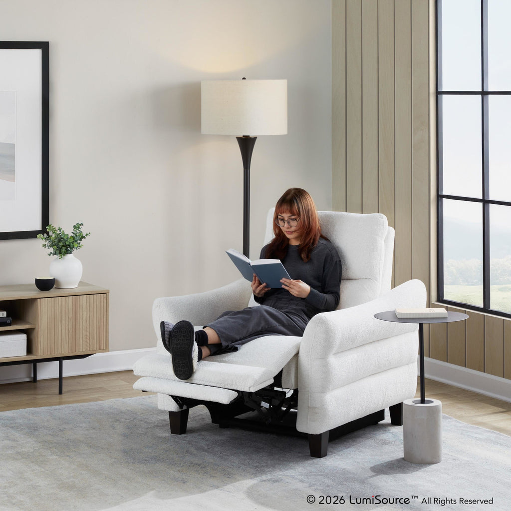 Slope Upholstered Power Recliner - Espresso Wood, Cream Fabric