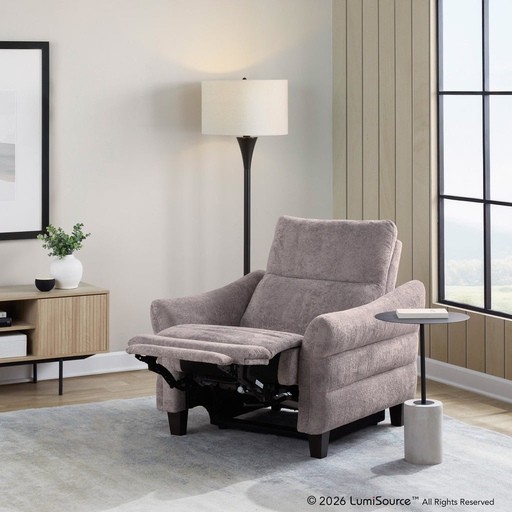 Slope Upholstered Power Recliner - Espresso Wood, Pewter Fabric