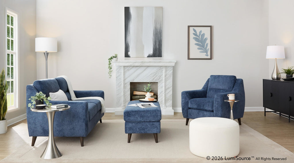 Carly Upholstered Sofa - Espresso Wood, Blue Fabric