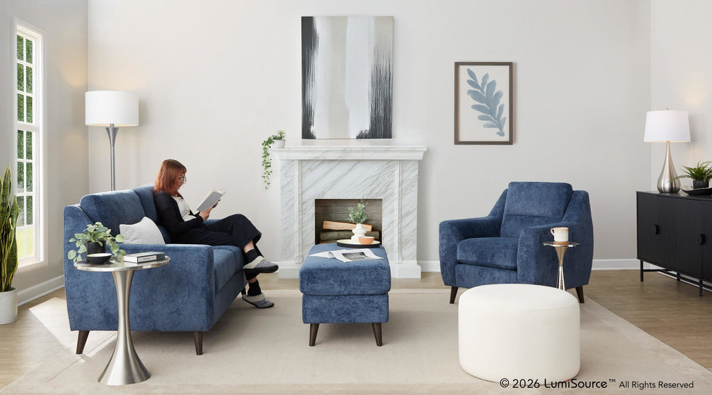 Carly Upholstered Sofa - Espresso Wood, Blue Fabric