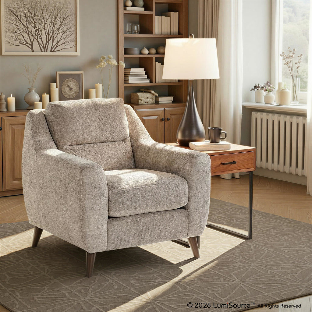 Carly Upholstered Armchair - Espresso Wood, Pewter Fabric